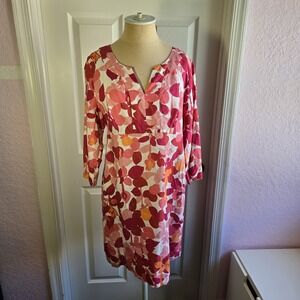 Boden Linen Leaf Print‎ Coral Pink Red Tunic Women's Size 8R Beach Vacation